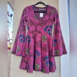 Kimchi Blue Vibrant Floral Fit-and-Flare Long Sleeve Dress - Pink